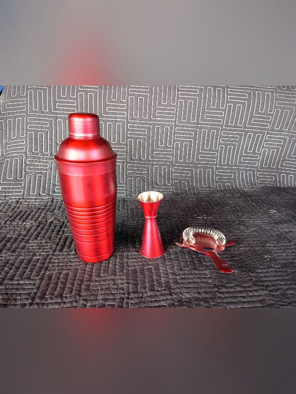 Red Cocktail Shaker Set with Jigger and Strainer - Home Dining